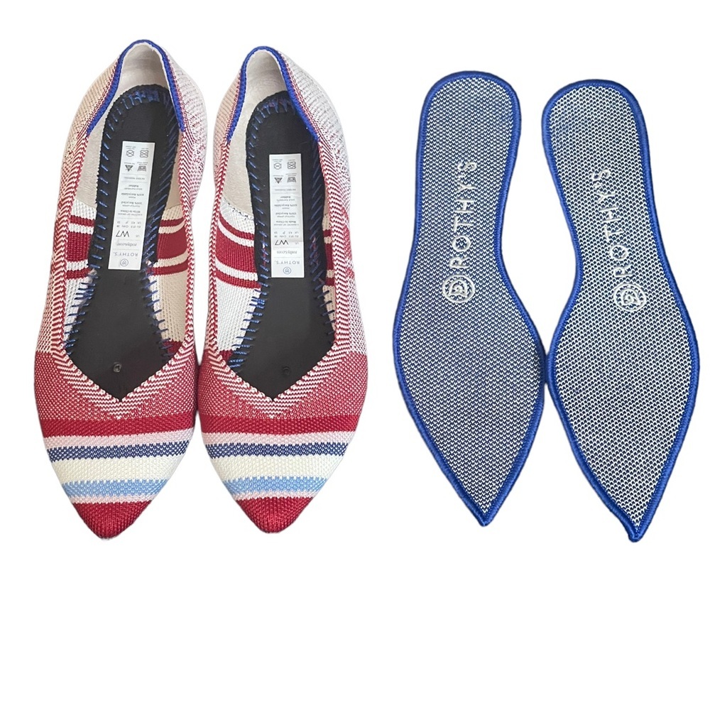 Rothy's 7 Varsity Stripe Red Points Rare Unicorn‎ Flat Shoes BNIB - Picture 7 of 15